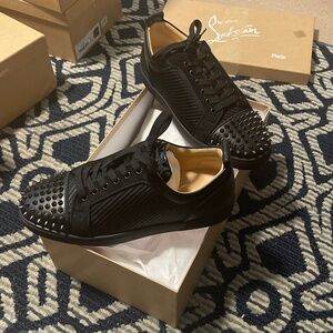 Christian Louboutin Louis Junior Spikes Orlato Sneaker (Men)   BLACK/ BLACK GUN